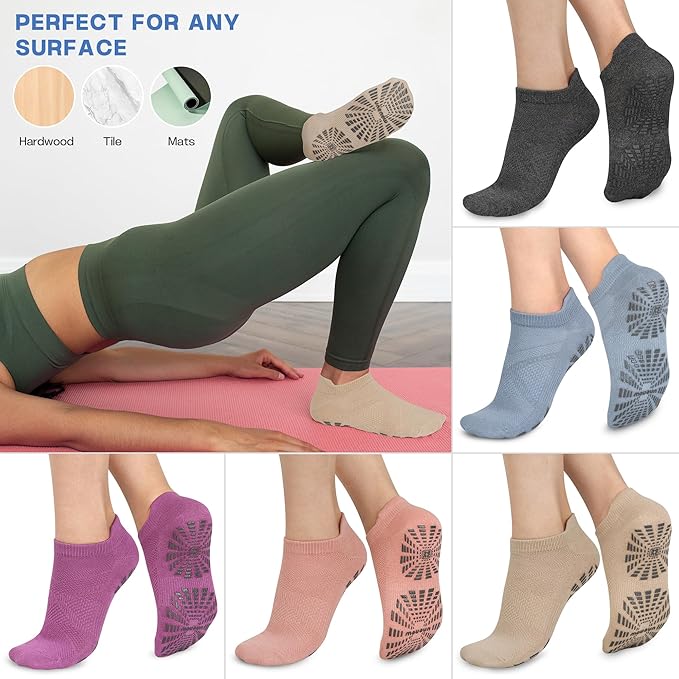 unenow 5 Pairs Pilates Socks for Women Non Slip Socks with Grips for Yoga Hospital Barre Barefoot