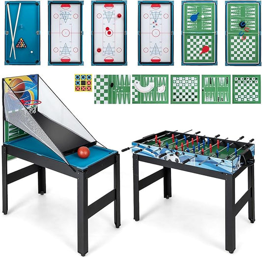 Giantex 14-in-1 Multi Game Table, Combination Game Tables with Foosball, Hockey, Basketball, Ping Pong, Pool, Chess, Bowling, Checkers, Shuffleboard, Combo Game Table Set for Adults Kids