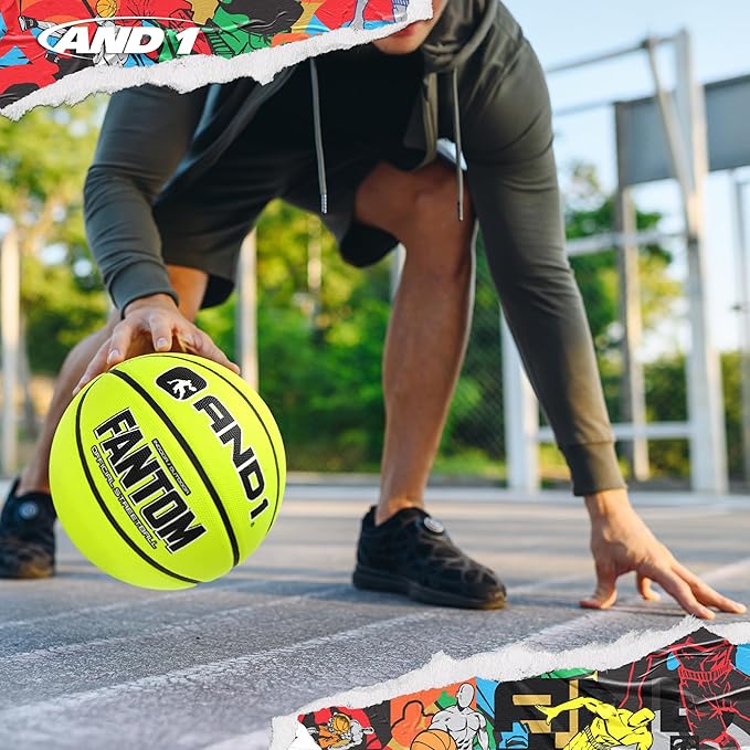 AND1 Fantom Rubber Basketball: Official Regulation Size 7 (29.5 inches) Rubber Basketball - Deep Channel Construction Streetball, Made for Indoor Outdoor Basketball Games