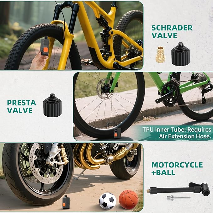 YITAMOTOR Mini Electric Bike Pump with Gauge Max 150PSI, Bike Tire Pump Portable, Rechargeable Bicycle Air Pump Auto Stop with Presta and Schrader Valve for MTB Road Bike Mountain Bike and Balls