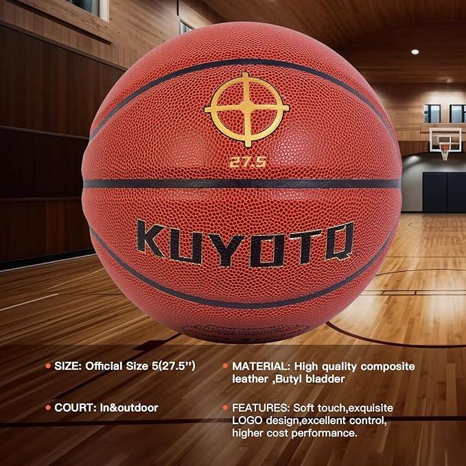 KUYOTQ Kids Toddler Youth Adult Size 3/4/5/6/7 Basketball 22/25.5/27.5/28.5/29.5" Thickened Rubber or Faux Leather Basketball for Boys Girls (Deflated)