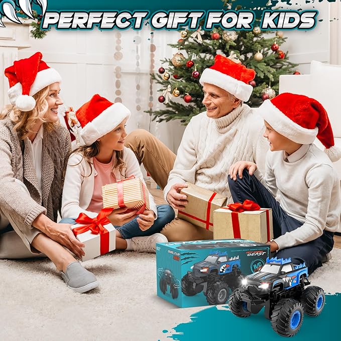 Remote Control Car, 1:24 Scale All Terrain Monster Tuck Toys with Auto Demo, Remote Control Tuck with 360° Rotation and Lights, 2.4Ghz Rc Cars Support 20km/h, Monster Trucks for Boys Age 4-7