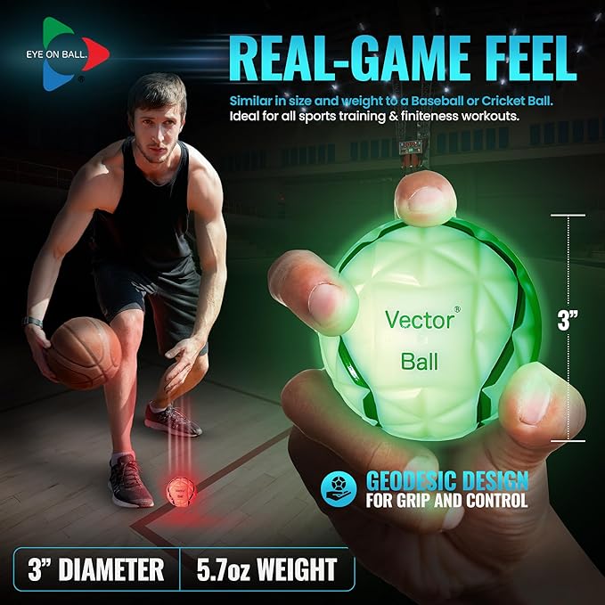 Vector Ball S Neuro-Visual Reaction Ball for Improving Sports Quickness, Focus, Agility, Speed, Hand Eye Coordination - Waterproof, Impact Color-Changing Reflex Trainer - Cognitive Training Tool