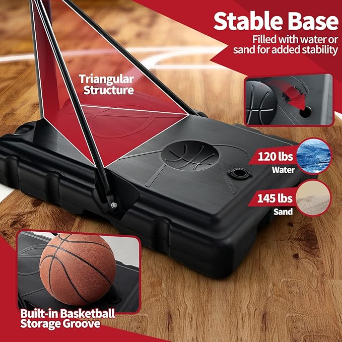 Giantex Portable Basketball Hoop Outdoor, 4.25-10ft Height Adjustable Basketball Goal System w/ 43.5" Shatterproof Backboard, Fillable Base, Indoor Basketball Hoop for Kids/Adults/Backyard/Driveway