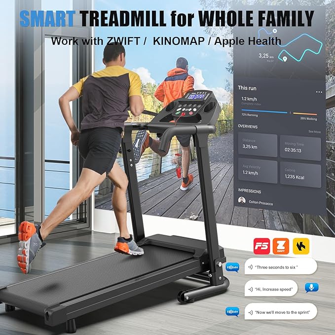 FYC Foldable Treadmills for Home, Portable Treadmill with Handles, 2.5HP Treadmills 300 lb Capacity, APP Control, Fitness Folding Walking Pad with LED Display
