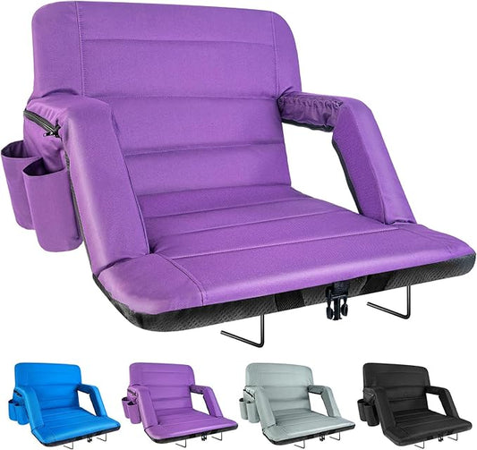 Extra Wide Stadium Seats with Back Support, Exclusive Bleacher Chairs with Back and Cushion Folding Stadium Chairs, 6 Reclining Positions Waterproof Bleacher Seats (Extra Wide|25" Purple)