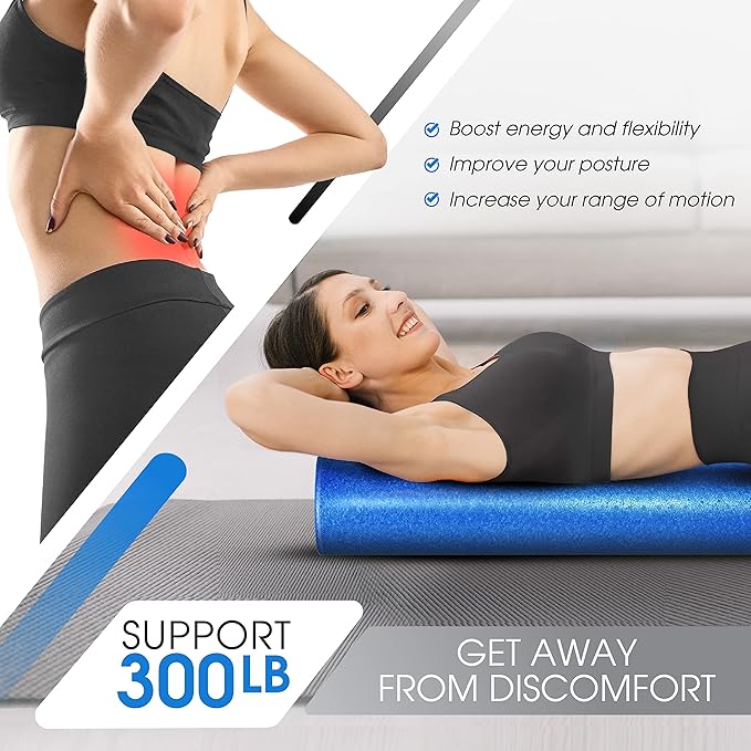 Yes4All High Density Foam Roller for Back, Variety of Sizes & Colors for Yoga, Pilates - Blue - 24 Inches