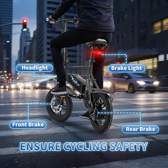Winado Electric Bike for Adults, 14" Folding Electric Bicycle 450W Motor with Dual Disc Brakes, Max Range 25Miles(Pedal-Assist) & Speed 15.5MPH, Foldable Commuter City Ebike for Adults/Teens