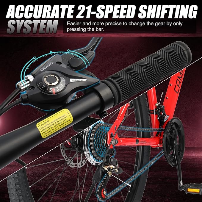 26/27.5" Mountain Bike 21 Speed Bikes for Adults, Men & Women Mountain Bike with High Carbon Steel Frame, All-Terrain Tires, Double Disc Brake and Suspension Fork