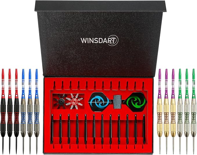 Darts Metal Tip Set Professional Metal Darts for Dartboard Steel Tip Darts with Nonslip Iron Barrel Aluminum Dart Shafts,Extra Flights,Dart Sharpener,Gift Box