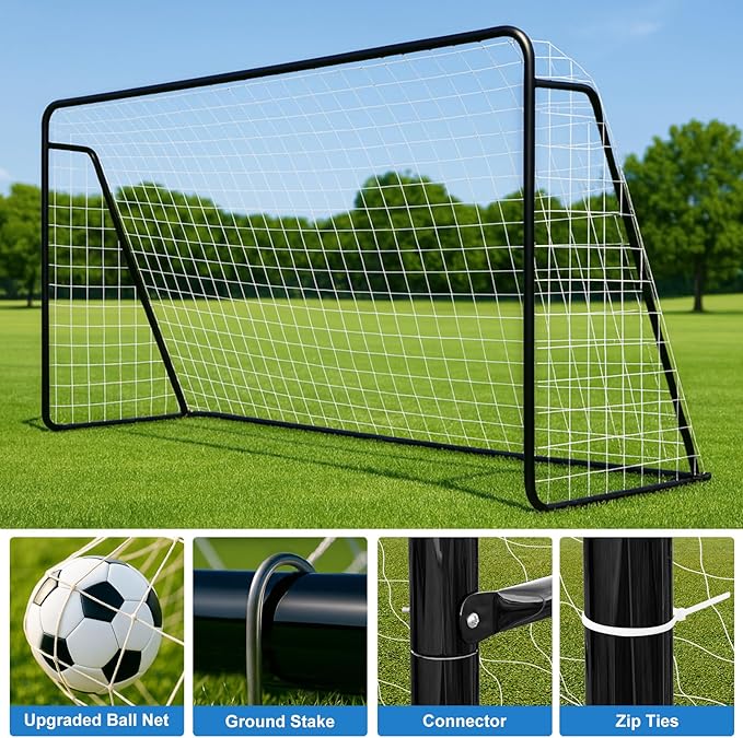 MOPHOTO 6x4/8x6/10x6.5/12x6/16x7ft Soccer Goals for Backyard, Foldable Steel Soccer Goal with 6 Cones, Weatherproof Soccer Goal for Teens/Adults Practice Training