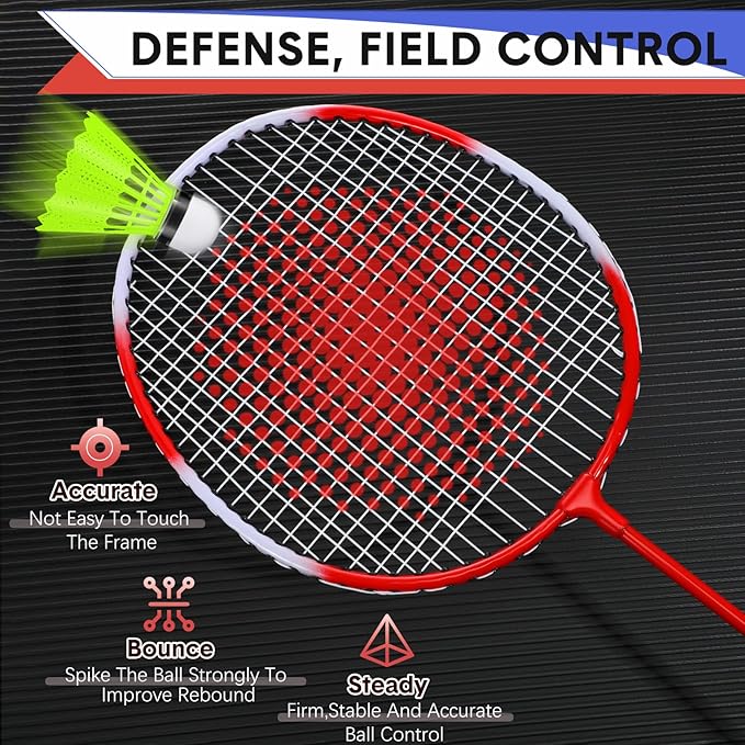 12 Pack Badminton Rackets Set Including Rackets, Nylon Shuttlecocks and Carry Bag for Outdoor Backyard Games Beginners