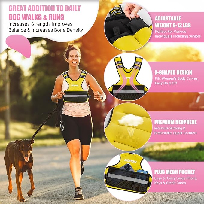 Adjustable Weighted Vest for Women, 6-12 Lbs Rucking Vest with 6 Ironsand Weights, Great Weighted Vest with Plus Pockets & Reflective Strips for Running, Walking, Workout and Strength Training