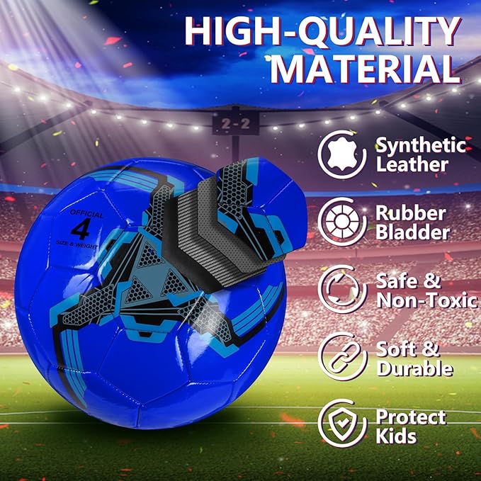 Deekin 6 Pcs Soccer Ball Bulk with Pump Size 5/4/3 Soccer Ball for Indoor Outdoor Sport Practice Competition Sport Training Accessories for Youth Adults