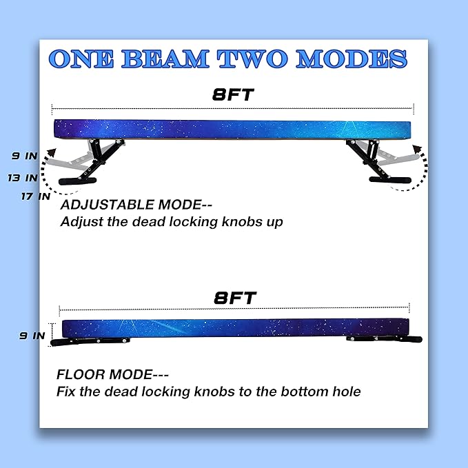 Adjustable Balance Beam Gymnastics Beam 8 FT Adjustable Height Beams for Kids, High and Low Floor Beams,Gymnastics Equipment for Kids Adults Training at Home and Gym Center