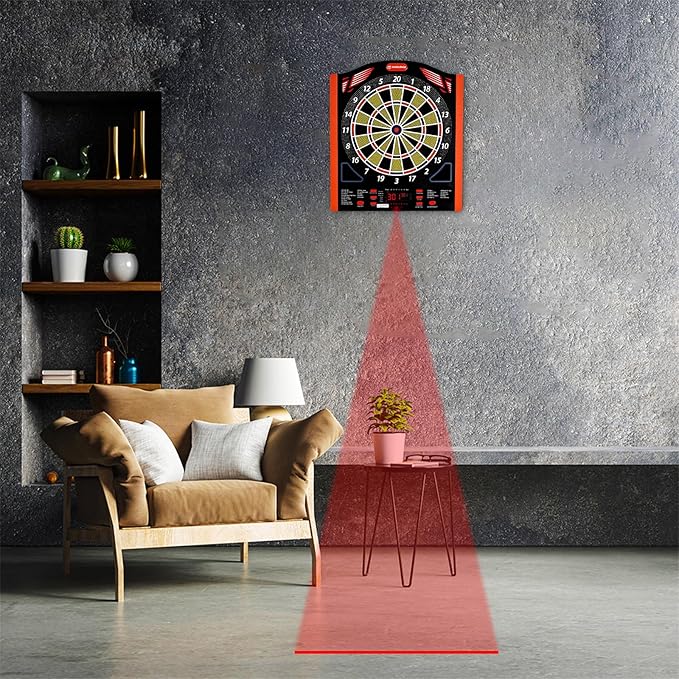 Electronic Dart Board Set, Illuminated Electronic Soft Tip Dartboard with LED Sidelamp, Laser Toe Line, 34 Games with 350 Variations Digital Dartboard Set, up to 8 Players, 5 Levels, Batteries/Adapter