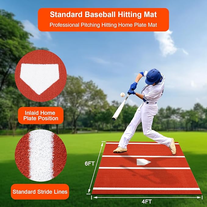 Baseball Hitting Mat, Home Plate Mat with Anti-Slide Rubber Back, 6’ x 4’ | 10’ x 3.8‘ | 12‘ x 6’ Portable Batters Box Turf Mat Baseball for Hitting Practice - Indoor and Outdoor Use