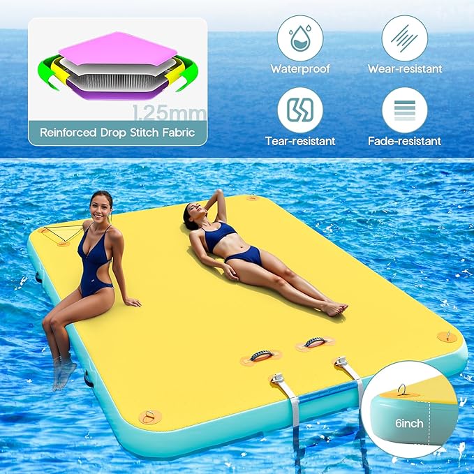 Specraft Inflatable Floating Dock, Non-Slip Air Dock Platform loating Island Raft with Rope Ladder for Pool Lake Beach Ocean