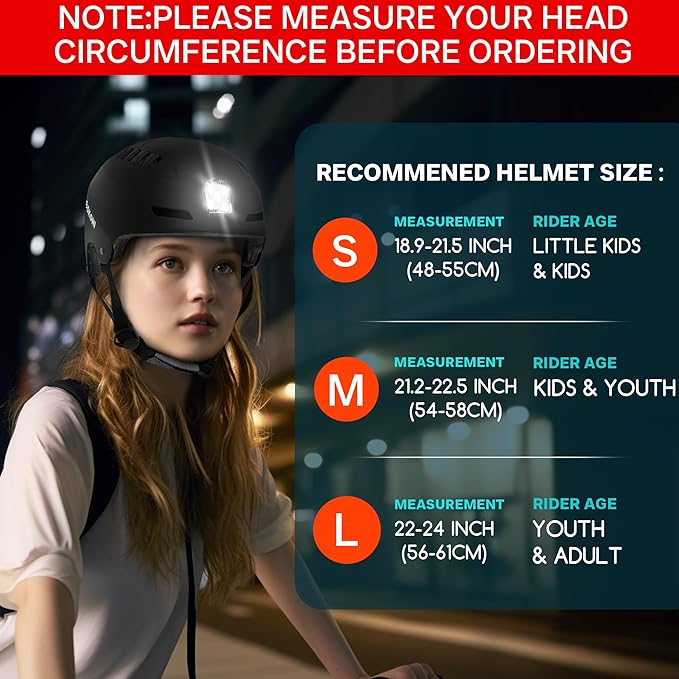 Bike Helmet with LED Lights Bicycle Helmets Commuter Cycling Helmet USB Rechargeable Front & Back LED Light Helmet for Adult Men Women