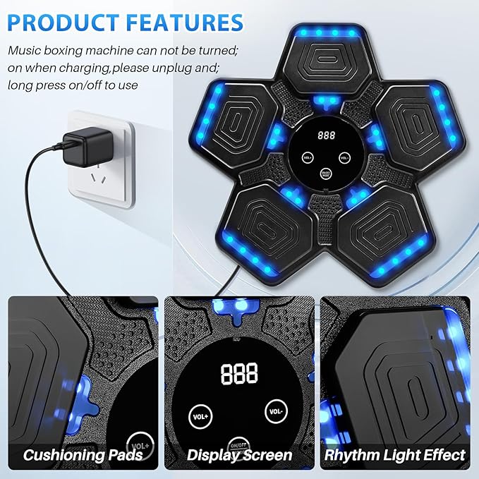 Music Boxing Machine, Bluetooth Music Punching Machine with Gloves, Electronic LED Boxing Training Equipment Wall Mounted, 9 Modes & 9 Speeds, Boxing Target for Home, Office, Gym