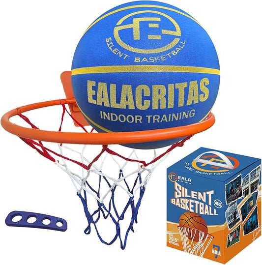 Non-Compress Size 7 (29.5”) Grooved Airless Silent Basketball & Indoor Hoop & Shooting Form Trainer Gift Set - for Quiet Dribbling and Indoor Shooting Training Kit