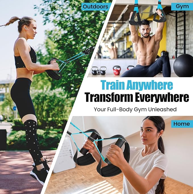 Home Suspension Training Kit with Suspension Trainer, Straps & Bands – Adjustable Full-Body Workout System for Home Gym, Yoga, Pilates, Travel | Compact Design