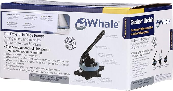 Whale Gusher Urchin Manual Bilge Pump - up to 14.5 GPM Flow Rate - for Boats up to 40 Feet
