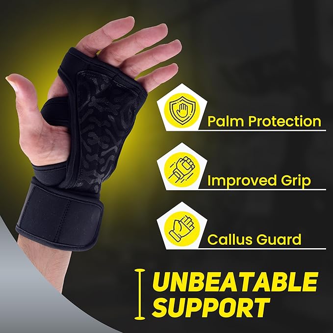 HW Weight Lifting Gloves – Built-in Wrist Wraps for Unbeatable Support in Gym, Crossfit & Strength Workouts (Men & Women)