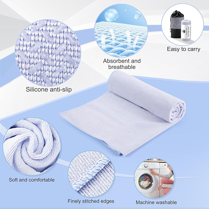 Hot Yoga Towel, 2 Pack Yoga Mat Towel Yoga Towels for Hot Yoga Non Slip with Grip Dots Sweat Absorbent Microfiber Pilates Towel for Bikram Exercise and Fitness