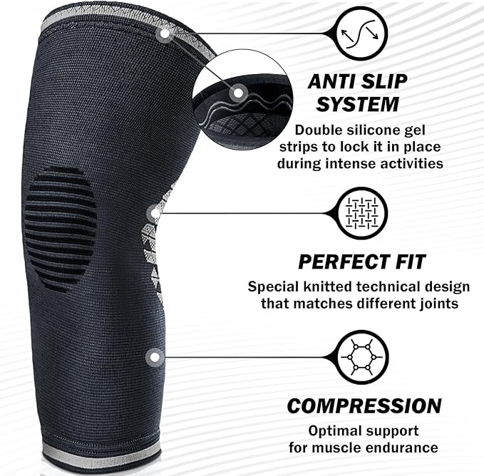 POWERLIX Knee Compression Sleeve (Pair) - Best Knee Brace for Knee Pain for Men & Women – Knee Support for Running, Basketball, Volleyball, Weightlifting, Gym, Workout, Sports