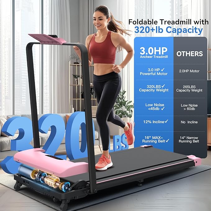 ANCHEER 4 in 1 Under Desk Treadmill with Incline - 2s Folding/Max 300 lb Capacity Walking Pad - Compact Electric Treadmill for Home, Gym, or Office with LED Touch Screen and Remote Control