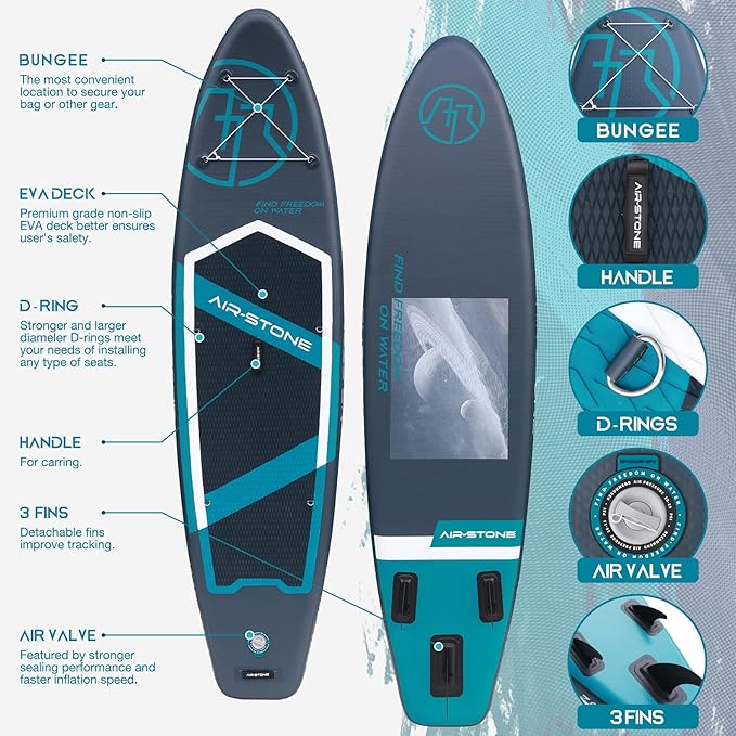 AIR-STONE 10'6” 450 lb Capacity，Inflatable Stand Up Paddle Board with sup Accessories Including Backpack, Repairing Kits, Non-Slip Deck, Leash, 3 Fins, Paddle and Hand Pump