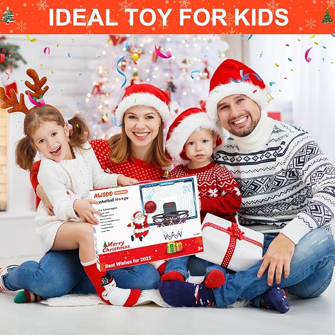 Awsoo Mini Basketball Hoop for Kids，Indoor Basketball Hoop with4 Basketballs, Colorful LED and Scoreboard, Mini Hoop Toys for 5 6 7 8 9 10 11 12 Year Old Boys Girls (Blue)