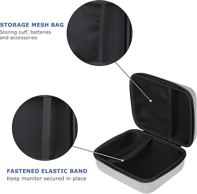 Ginsco Universal Hard Shell Case for Blood Pressure Monitor, Compatible with Omron Platinum/Gold, Portable Carrying Travel Case with Handle, Mesh Pocket for Cuff/Batteries/Charger (Gray, L)