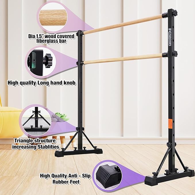 Adjustable Ballet Barre,Portable Dance bar,Fitness Equipment for Dance & Balance Excercise,Super Sturdy for Balance Workout,Weight Limit 250 LBS