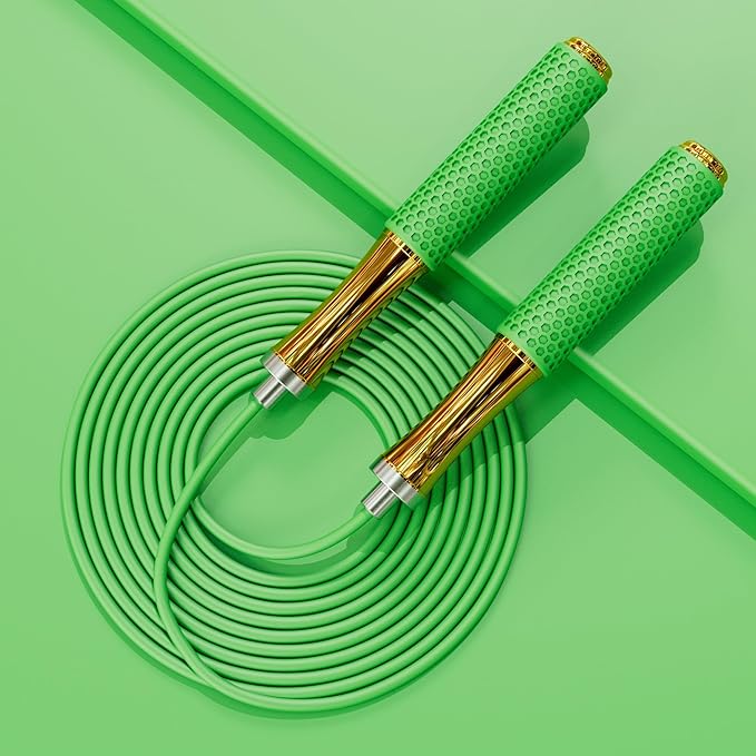 5mm PVC Jump Rope For Men Women Kids - Dual Ball Bearing -Metal Handle Core Covered Rubber Grip- Adjustable 10ft long Skipping Rope - Good For Workout Fitness Weight loss
