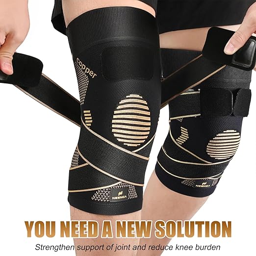 NEENCA Copper Knee Brace with Straps for Women/Men, Knee Compression Sleeve for Knee Pain, Arthritis, ACL, PCL, Meniscus Tear, Joint Pain Relief. Knee Support for Running, Workout, Weightlifting- Pair