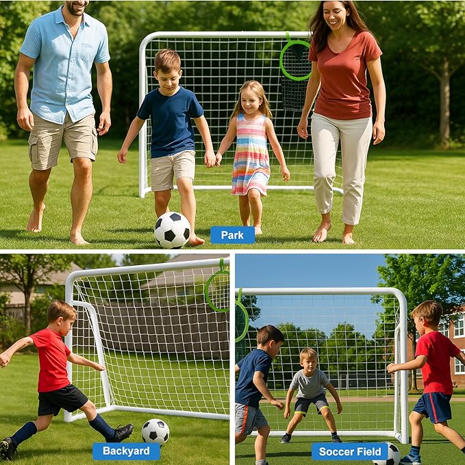 MOPHOTO 6x4/8x6/10x6.5/12x6/16x7ft Soccer Goals for Backyard, Foldable Steel Soccer Goal with 6 Cones, Weatherproof Soccer Goal for Teens/Adults Practice Training