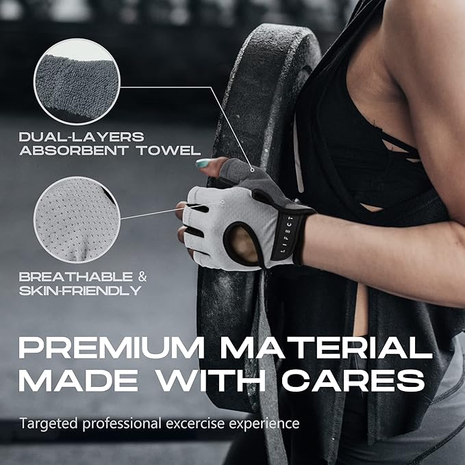 LIFECT Essential Breathable Workout Gloves, Weight Lifting Fingerless Gym Exercise Gloves with Curved Open Back, for Powerlifting, Women and Men