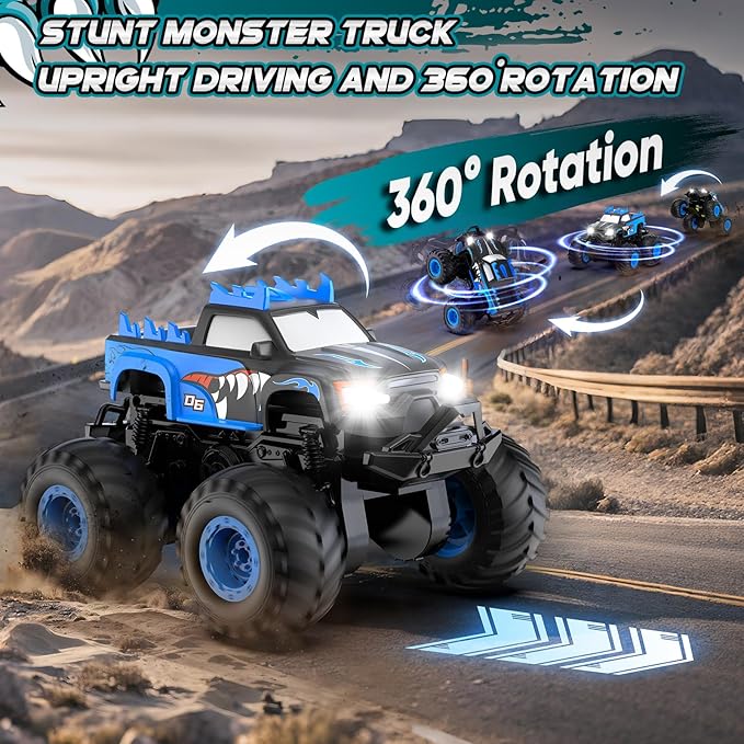 Remote Control Car, 1:24 Scale All Terrain Monster Tuck Toys with Auto Demo, Remote Control Tuck with 360° Rotation and Lights, 2.4Ghz Rc Cars Support 20km/h, Monster Trucks for Boys Age 4-7