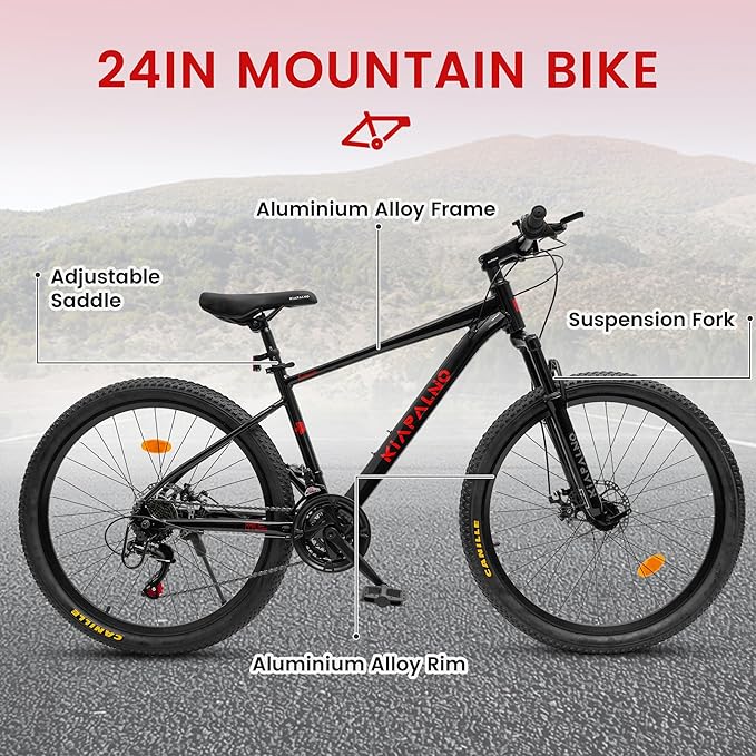 Mountain Bike 24 26 Inch, 21 Speeds Aluminum Frame/High-Carbon Steel Frame, Front Suspension Boys Girls Sport Bike, Adult Teens Bicycle for City Commuters, Summer Ride and Short Trip Camping