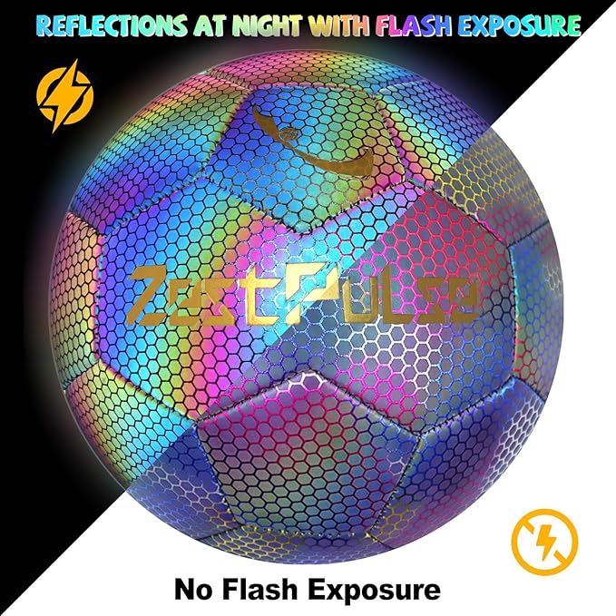 Holographic Reflective Soccer Ball Size 3, 4 & 5 for Kids & Adults, High Visibility for Night Games and Training, Ideal Gift for Boys Girls 8-12
