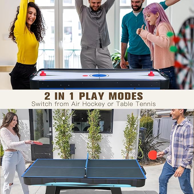 5 Ft Air Hockey, 2-in-1 Hockey Game Table with Table Tennis Top, Multi Game Tables with Strikers, Pucks, Paddles, Balls and net/Post Set