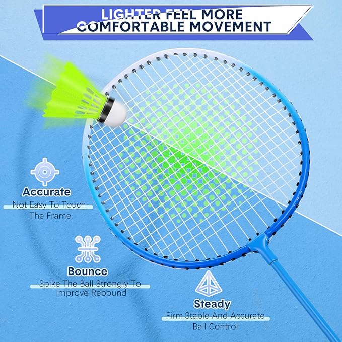 12 Pack Badminton Rackets Set Including Rackets, Nylon Shuttlecocks and Carry Bag for Outdoor Backyard Games Beginners