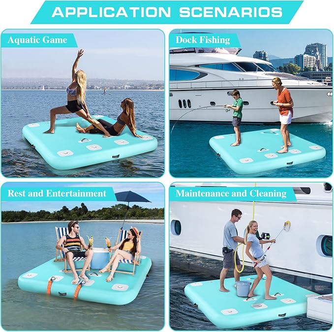 Inflatable Floating Dock, Swim Platform Floating Island Raft, Large Air Mat Inflatable Water Pad with None-Slip Surface for Lake Pool Beach Ocean