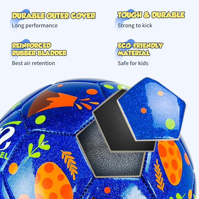 Kids Soccer Ball Size 2 Size 3 Size 4 Glitter Unicorn Dinosaur- For Toddlers Kids Age 1-3 3-8 8-12 - Sports & Outdoors Ball Inflatable with Pump - Gift for Girls Boys Children Youth School Birthday