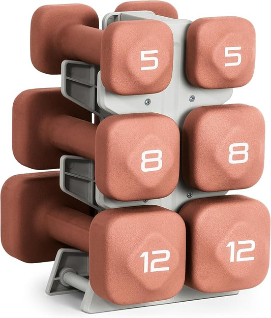 Tone Fitness Neoprene Dumbbell Set with Storage Rack – Non-Slip, Anti-Roll Hand Weights for Home Gym Workouts | 20 lb, 32 lb, & 50 lb Options