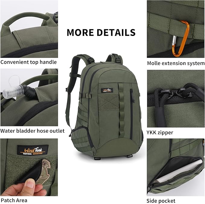 WindTook 30L Military Tactical Backpack for Men and Women,Molle Hiking daypacks Assault Pack 3 Day Bug Out Bag for Camping Travel Army Hunting Gym Rucksack Survival (Green)