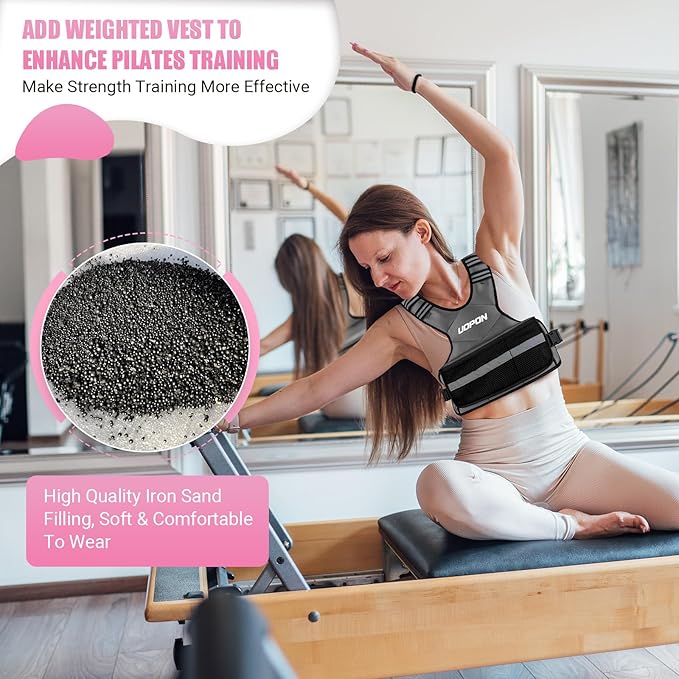 Adjustable Weighted Vest for Women, 6-12 Lbs Rucking Vest with 6 Ironsand Weights, Great Weighted Vest with Plus Pockets & Reflective Strips for Running, Walking, Workout and Strength Training