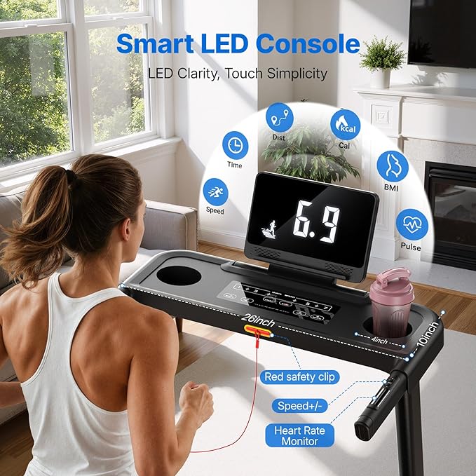 MERACH Foldable Treadmill with Incline, 7.5MPH Quiet Treadmills for Home with Double Deck Technology, 4 Silicone Shock Cushion, Heart Rate Monitoring,16.5" Wider Belt, APP